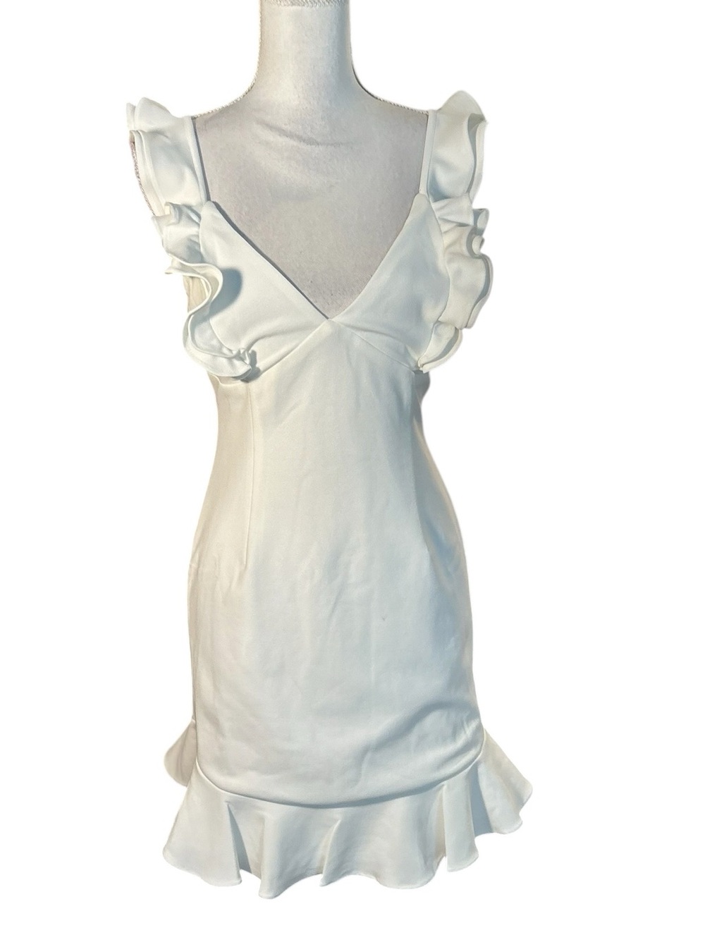 Hello Molly White Ruffle V-Neck Mini Dress - Picture 6 of 15
